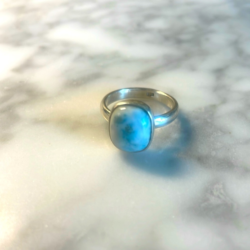Larimar gemstone ring 925 sterling silver in size 7
